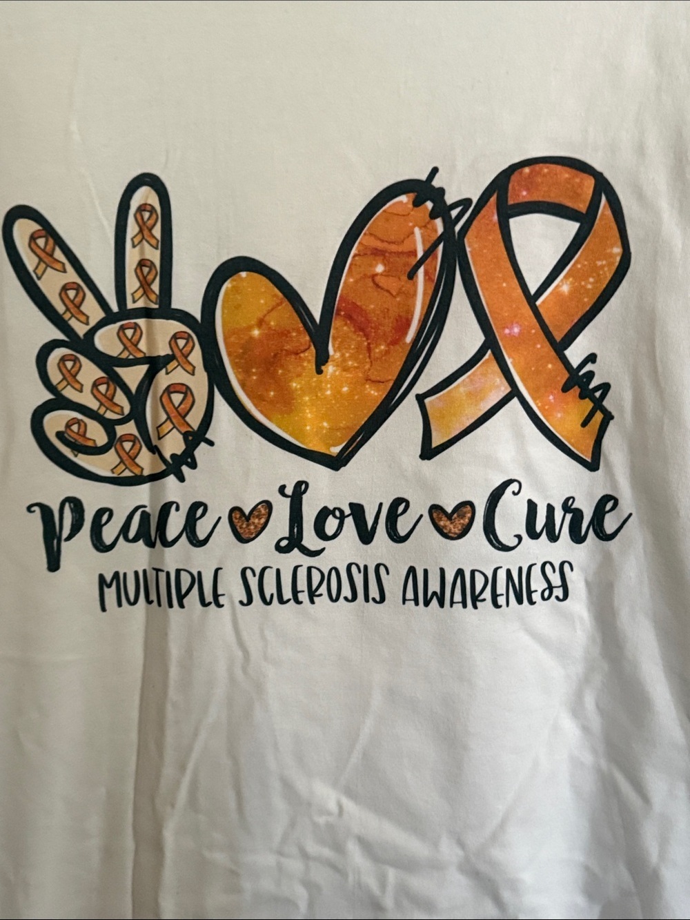 Soul Sister Boutique Women's White Peace Love Cure MS Awareness Tee - Picture 3 of 5